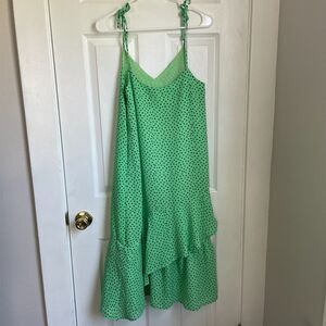 Elli White green polka dot asymmetrical midi dress size s